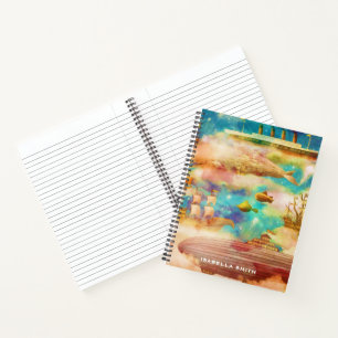 Vintage Travel World Sky Blue Ocean Whales Notitieboek