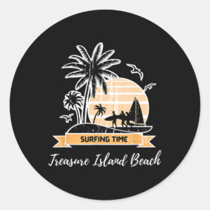 Vintage Treasure Island Strand Liefhebber Palmboom Ronde Sticker