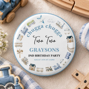 Vintage Trein 2e Verjaardag – Choo Choo Feestje Ronde Button 3,2 Cm