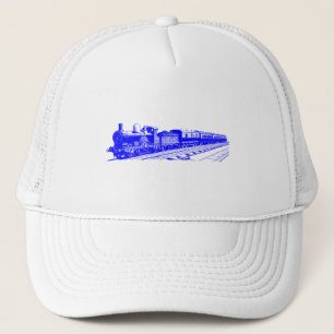 Vintage trein - blauw trucker pet