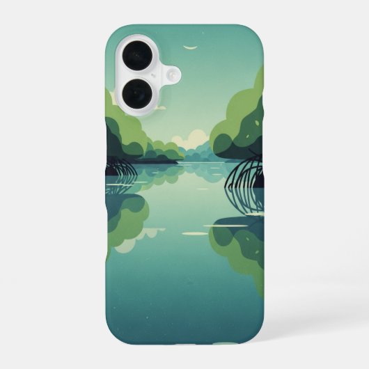 Vintage Tropical Lagoon with Mangroves iPhone 16 Hoesje (Achterkant)