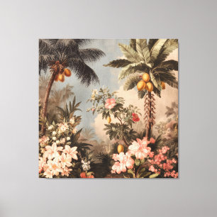 Vintage Tropisch Paradijs met Palmbomen Canvas Afdruk