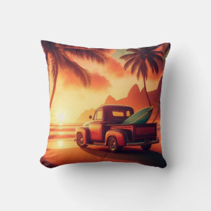 vintage tropische/Hawaiiaanse surftruck Kussen