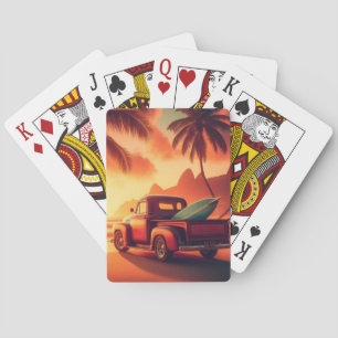 vintage tropische/Hawaiiaanse surftruck Pokerkaarten