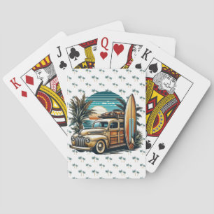 vintage tropische/Hawaiiaanse surftruck Pokerkaarten
