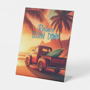 vintage tropische/Hawaiiaanse surftruck Reclamebord Met Voetstuk