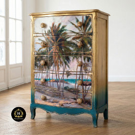 Vintage Tropische Palmboom Strand Scene Decoupage Tissuepapier