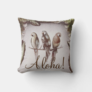 Vintage Tropische Tiki Vogels Papegaaien & Bladere Kussen