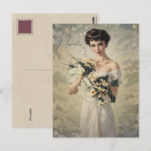 Vintage Trouwjurk Girly Floral Foto Briefkaart
