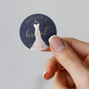 Vintage Trouwjurk Navy & Gold Vrijgezellenfeest Ronde Sticker