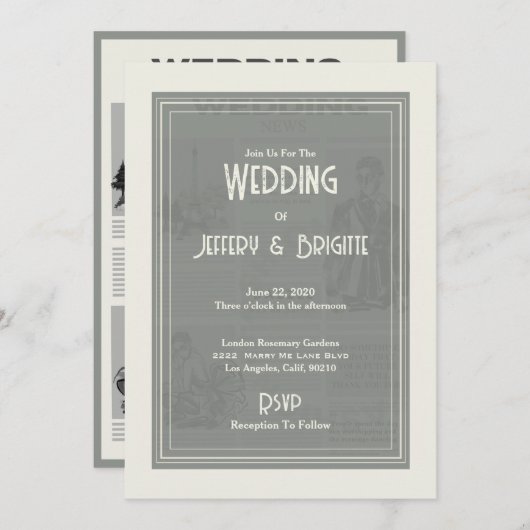 Vintage Trouwkrant Uitnodiging (Voorkant / Achterkant)