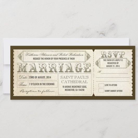 vintage trouwtickets & RSVP Kaart (Voorkant)