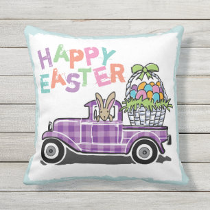 Vintage Truck Paars Gingham Happy Paashes Buitenkussen