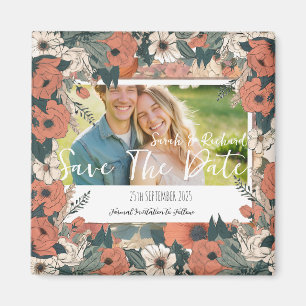 Vintage Tuin Bloemen Bewaar de Datum met Foto Magneet