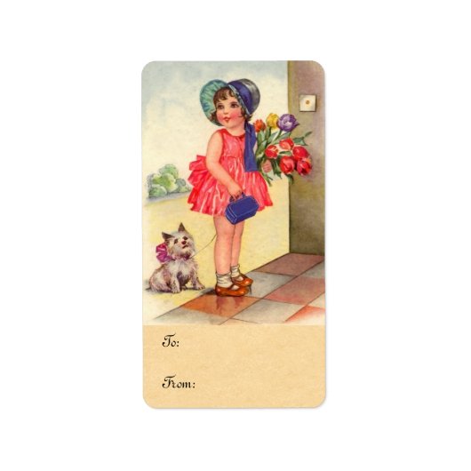 Vintage Tulip Girl Étiquettes cadeaux (Devant)