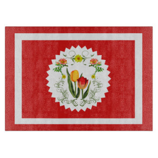Vintage Tulips Red Snijplank