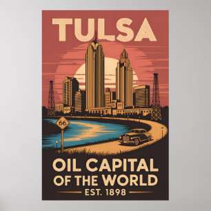 Vintage Tulsa Oklahoma Oliehoofdstad van de Wereld Poster