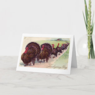 Vintage Turkey Parade Thanksgiving Card Feestdagen Kaart