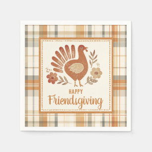 Vintage Turkey Plaid Friendsgiving Servet