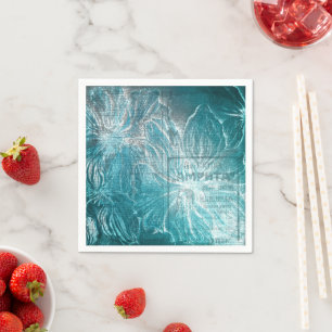 Vintage Turquoise Bloemmotief Patroon Glitter Fonk Servet