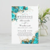 Vintage Turquoise en Gouden Shabby Bruiloftsprogra Programma (Staand voorkant)