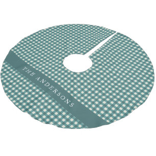 Vintage Turquoise en Witte Gingham Plaid Persoonli Kerstboom Rok