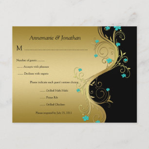 Vintage Turquoise noir et or Floral RSVP