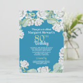 Vintage Turquoise Roses Blanches Invitation 80e an (Debout devant)