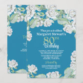 Vintage Turquoise Roses Blanches Invitation 80e an (Devant / Derrière)
