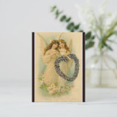 Vintage twee engelen met hartstocht briefkaart (Staand voorkant)