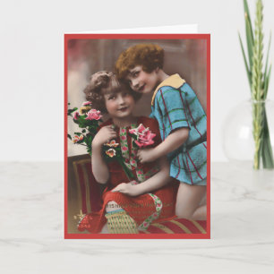 Vintage twee vriendinnen kaart