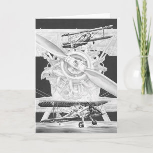 Vintage Tweedekker Stearman - Oud Vliegtuig Biwing Kaart