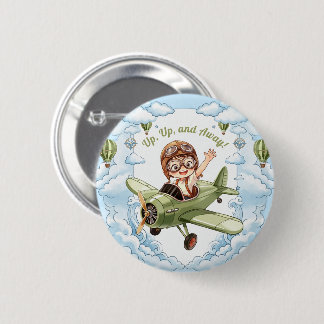 Vintage Tweedekker Vliegtuig Jongen Wolk Lucht Omh Ronde Button 5,7 Cm