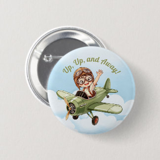 Vintage Tweedekker Vliegtuig Jongen Wolk Lucht Omh Ronde Button 5,7 Cm