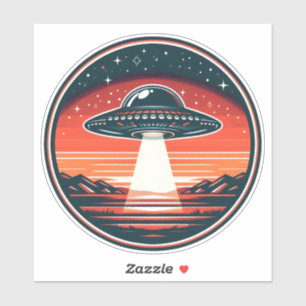 Vintage UFO bij rode zonsondergang Sticker