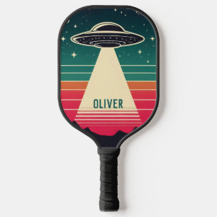 Vintage UFO bij zonsondergang Persoonlijk gemaakt Pickleball Paddle