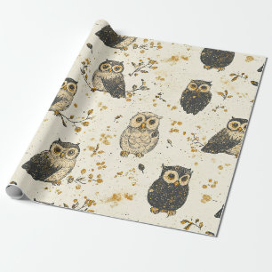 Vintage Uilen & Bloemmotief Cadeaupapier