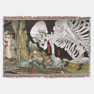 Vintage Ukiyo-e Kuniyoshi Skelet Specter Kunst Deken