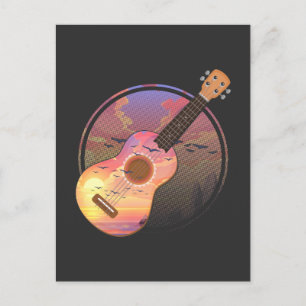 Vintage Ukulele Zonsondergang Muzikant Natuur Hawa Briefkaart