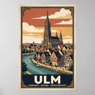 Vintage Ulm Duitsland Retro Reisillustratie Poster