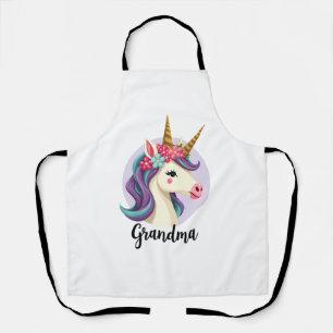 Vintage Unicorn Oma Gouden Glitter Bloem Gezicht C Schort