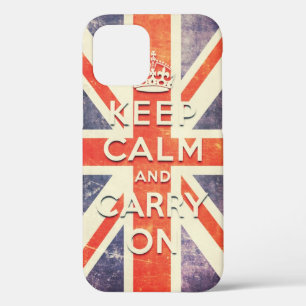 Vintage Union Jack vlag blijf kalm en ga door Cas iPhone 12 Hoesje