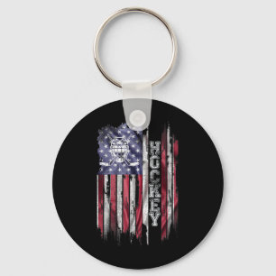 Vintage Usa Amerikaanse Vlag Hockey Speler Silhoue Sleutelhanger