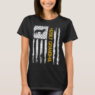 Vintage USA Amerikaanse Vlag Siberische Husky Oma T-shirt