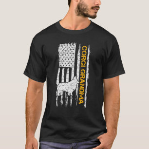Vintage Usa Amerikaanse Vlag Welshe Corgi Hond Oma T-shirt