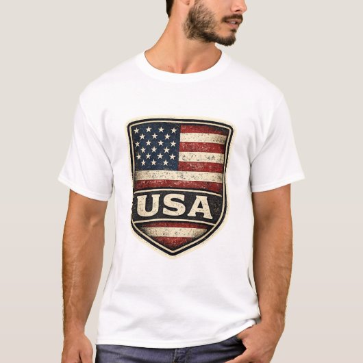 Vintage USA Flag Shield T-Shirt | Distressed Ameri (Devant)