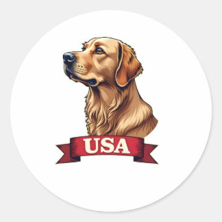 Vintage USA Golden Retriever Engraving Shirt Ronde Sticker