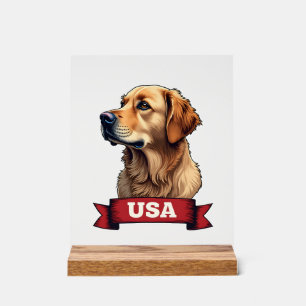 Vintage USA Gouden Retriever Graveer Shirt 4 Acryl Bord