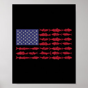Vintage Usa Vis Amerikaanse Vlag Shirt Visserij Ca Poster