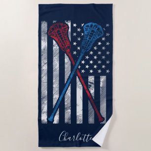 Vintage USA-vlag en Lacrosse-sticks Persoonlijk ge Strandlaken
